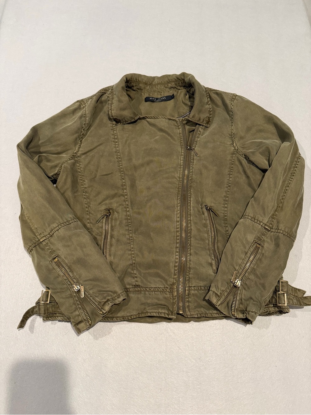 Max Jeans Olive Green Military Field Zip Jacket
